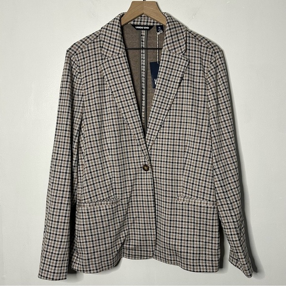 NWT Lands' End Women's Jersey Single Button Blazer Houndstooth Brown Size XL - Picture 1 of 10